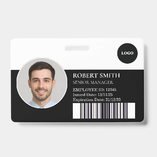 写真カスタムとバーコード付き従業員IDバッジ バッジ (正面)