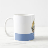 写真カスタムとメッセージの白と青のC42メモリ コーヒーマグカップ (左)