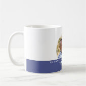 写真カスタムとメッセージの白と青のC49メモリ コーヒーマグカップ (左)