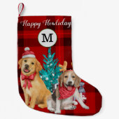 写真カスタムと名前おもしろい犬フェスティバルパターン スモールクリスマスストッキング (正面)