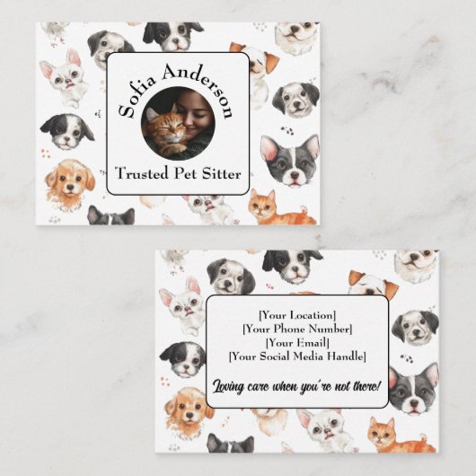 写真カスタムと名前の付いたペットシッターの名刺 名刺 (正面/裏面)