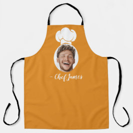 写真カスタムと名前の付いた料理シェフのギフトオレンジ エプロン