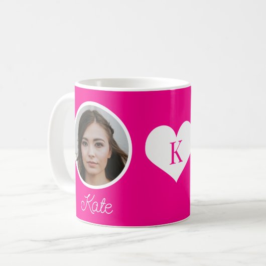 写真カスタムと名前は熱いモノグラムのピンク コーヒーマグカップ (正面左)