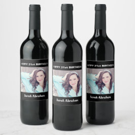 写真カスタムと名前21番目のハッピーバースデーパーティー ワインラベル