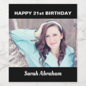 写真カスタムと名前21番目のハッピーバースデーパーティー ワインラベル (シングルラベル)