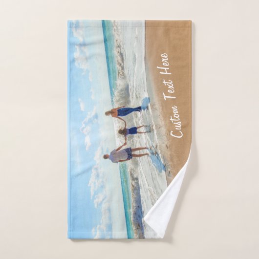 写真カスタムと文字を設定したフォトバスタオル バスタオルセット (ハンドタオル)