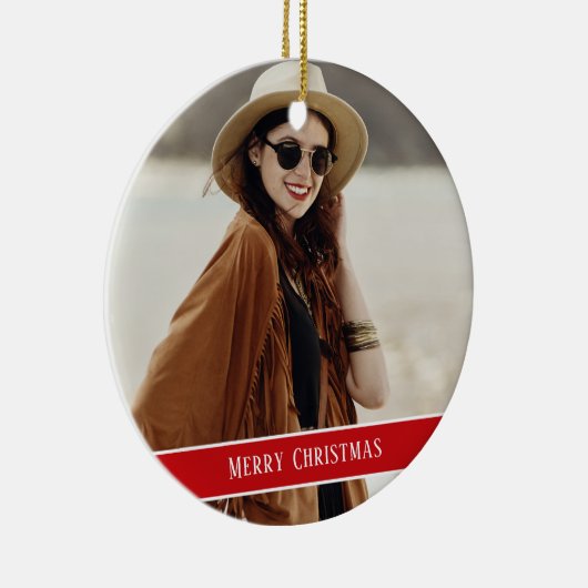 写真カスタムと文字クリスマス セラミックオーナメント (右)