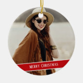 写真カスタムと文字クリスマス セラミックオーナメント (正面)