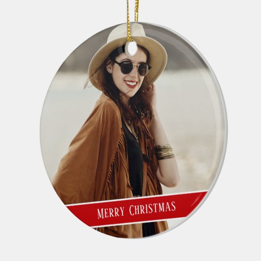 写真カスタムと文字クリスマス セラミックオーナメント (左)