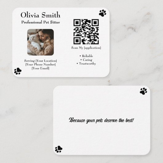 写真カスタムとQR付きペットシッターの名刺 名刺 (正面/裏面)