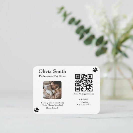 写真カスタムとQR付きペットシッターの名刺 名刺 (スタンド正面)