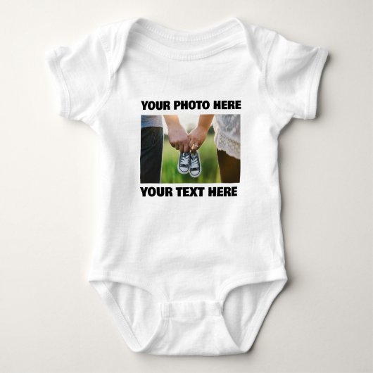 写真カスタムのパーソナライズベビーここに写真をプレゼント ベビーボディスーツ (正面)