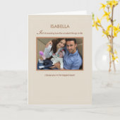 写真カスタムのパーソナライズ名おめでとうございますベビー カード (黄色い花)