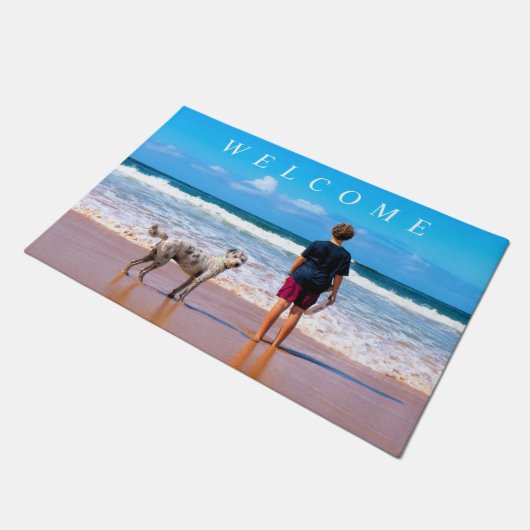 写真カスタムのフォーマットお気に入りのようこそ ドアマット (アングル)