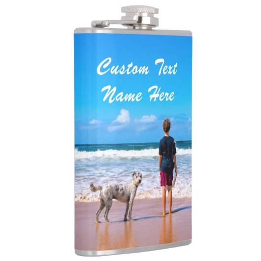 写真カスタムのフラスクギフトあなたの写真と文字 フラスク (右)
