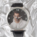 写真カスタムの父の白い数字 腕時計<br><div class="desc">テンプレートお父様の写真最高の、世界のパパ。白い数字。</div>