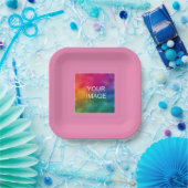 写真カスタムの画像またはロゴをここにピンク色の正方形 ペーパープレート (パーティー)