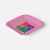 写真カスタムの画像またはロゴをここにピンク色の正方形 ペーパープレート (傾斜あり)