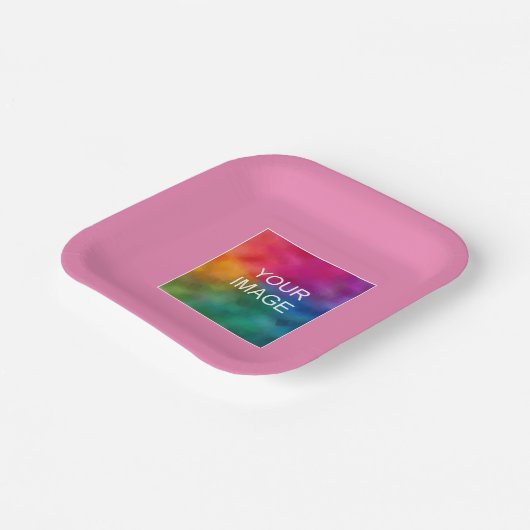 写真カスタムの画像またはロゴをここにピンク色の正方形 ペーパープレート (傾斜あり)