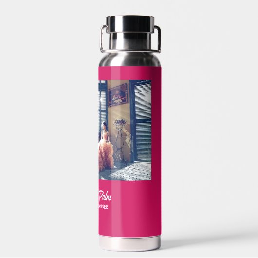 写真カスタムの結婚ピンク ウォーターボトル (背面)