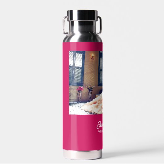 写真カスタムの結婚ピンク ウォーターボトル (正面)