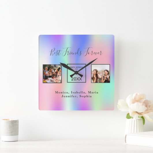 写真カスタムは最高の永遠のレインボー・ピンク スクエア壁時計 (ホーム)