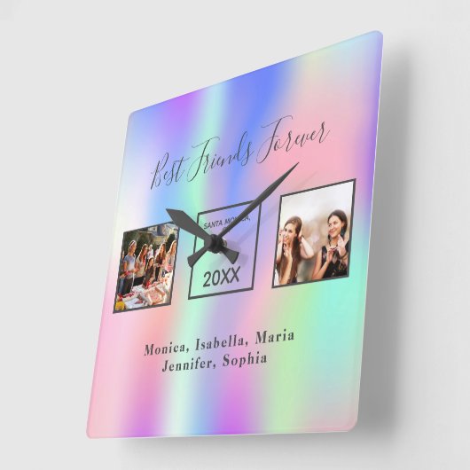 写真カスタムは最高の永遠のレインボー・ピンク スクエア壁時計 (傾斜)