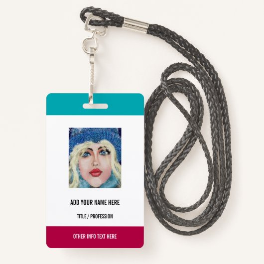 写真カスタムまたはロゴの文字名名刺 バッジ (裏面ランヤード)