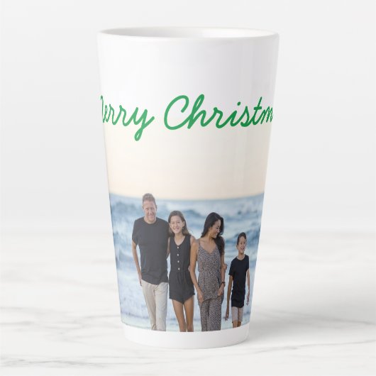 写真カスタムを追加文字メリークリスマス休暇 カフェラテマグ (正面)