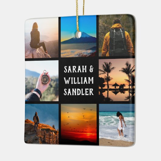 写真カスタムコラージュと文字クリスマス セラミックオーナメント (左)