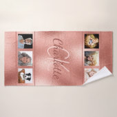 写真カスタムコラージュバラ金ゴールドモノグラムスクリプト バスタオル (バスタオル)