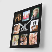 写真カスタムコラージュファミリーモノグラムネームブラック スクエア壁時計 (傾斜)