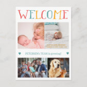 写真カスタムコラージュ歓迎新生児誕生 案内ポストカード (正面)