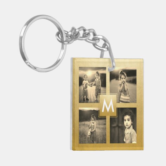 写真カスタムコラージュ金ゴールドモノグラム4画像 キーホルダー (正面左)