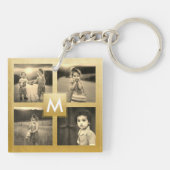 写真カスタムコラージュ金ゴールドモノグラム4画像 キーホルダー (裏面)