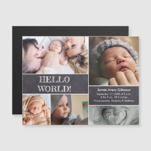 写真カスタムコラージュHello Worldベビー誕生 マグネット招待状