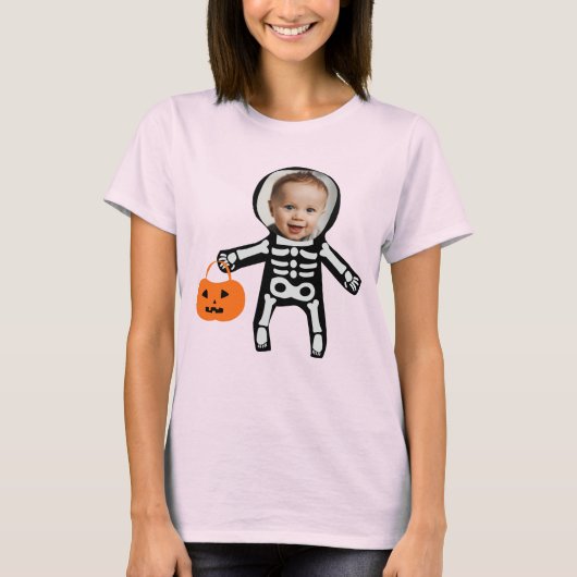 写真カスタムスケルトンのトリックまたはハロウィーンの治療 Tシャツ (正面)