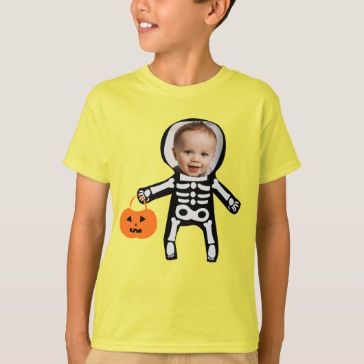 写真カスタムスケルトンのトリックまたはハロウィーンの治療 Tシャツ (正面)