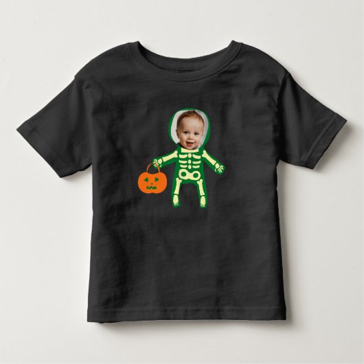 写真カスタムスケルトンハロウィーントリックまたはトリート トドラーTシャツ (正面)