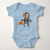 写真カスタムスケルトンハロウィーントリックまたはトリート ベビーボディスーツ (正面)