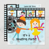 写真カスタムスケートで滑るパーティの招待状 招待状 (正面/裏面)