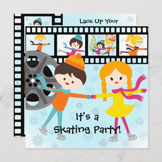 写真カスタムスケートで滑るパーティの招待状 招待状 (正面/裏面)