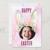 写真カスタムハッピーイースターバニー耳カードパステル シーズンカード (正面)
