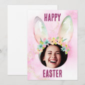 写真カスタムハッピーイースターバニー耳カードパステル シーズンカード (正面/裏面)