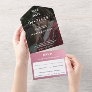写真カスタムバラ金ゴールドグリッター日付の保存RSVP オールインワン招待状