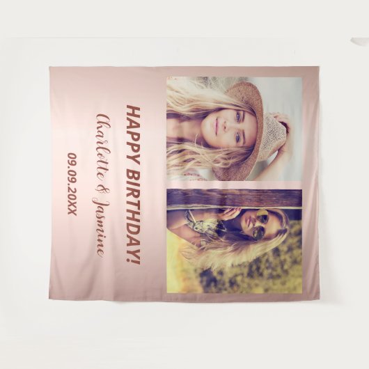 写真カスタムバラ金ゴールド友達の誕生日 タペストリー (正面(横))