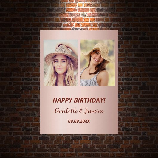 写真カスタムバラ金ゴールド友達の誕生日 ポスター