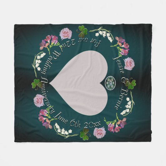 写真カスタムフローラハート結婚記念日 フリースブランケット (正面(横))