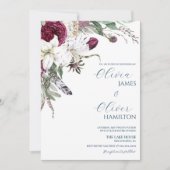 写真カスタムブルゴーニュ海軍QRコード結婚 招待状 (正面)