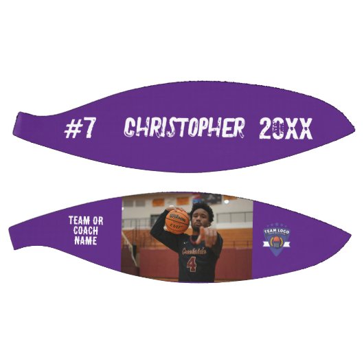 写真カスタムプレイヤー名番号チームロゴ紫 バスケットボール (パネル)